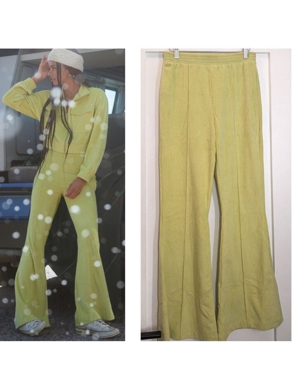 NWT Aerie | Groove-On Rib Velour Flare Pant in Batalia Green